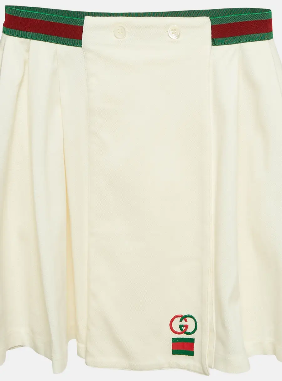 Gucci Kids Off White Web Waistband Jersey Pleated Mini Skirt 12 Yrs