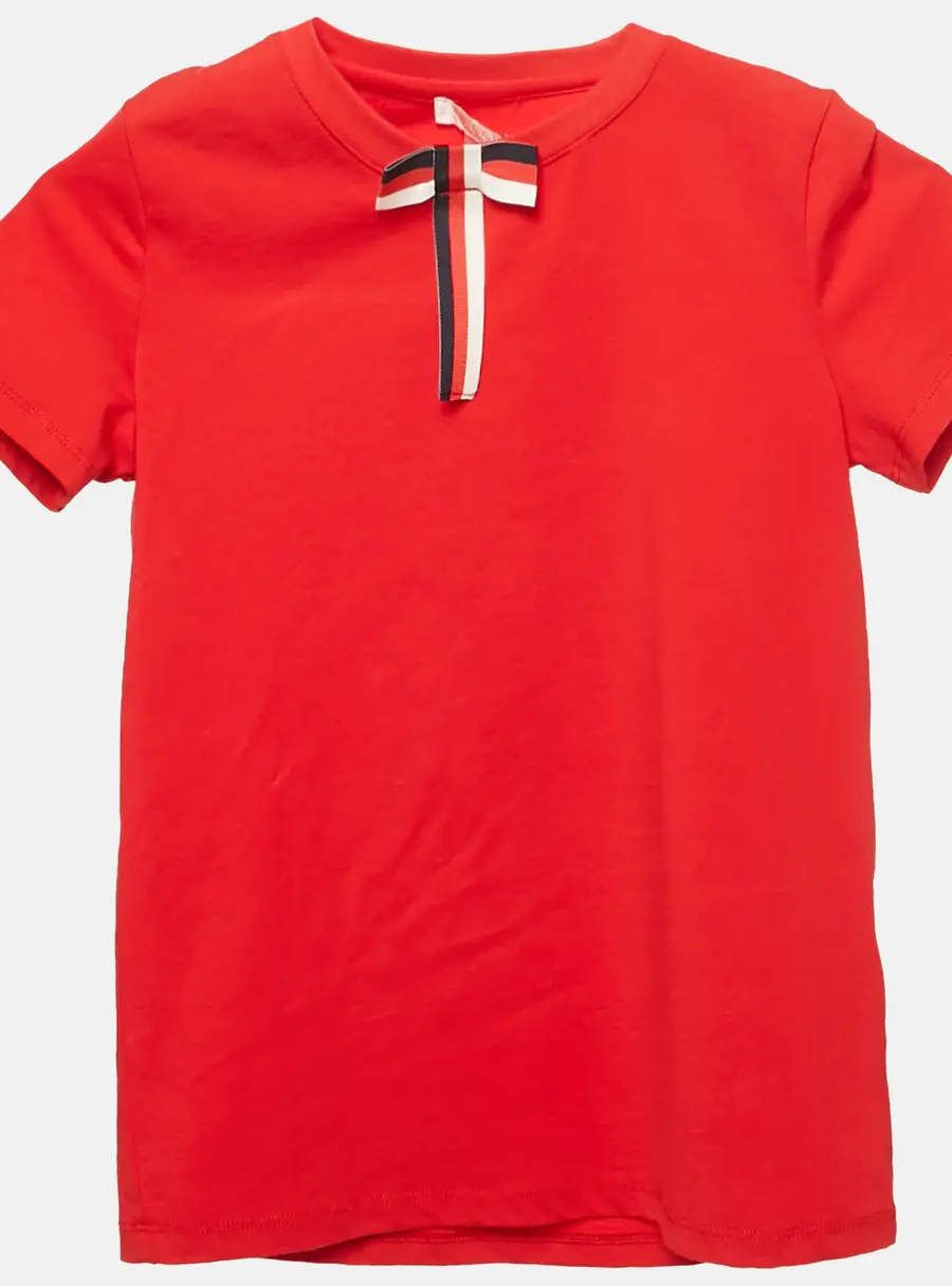 Gucci Kids Red Cotton Bow Detail Crew Neck T-Shirt 8 Yrs
