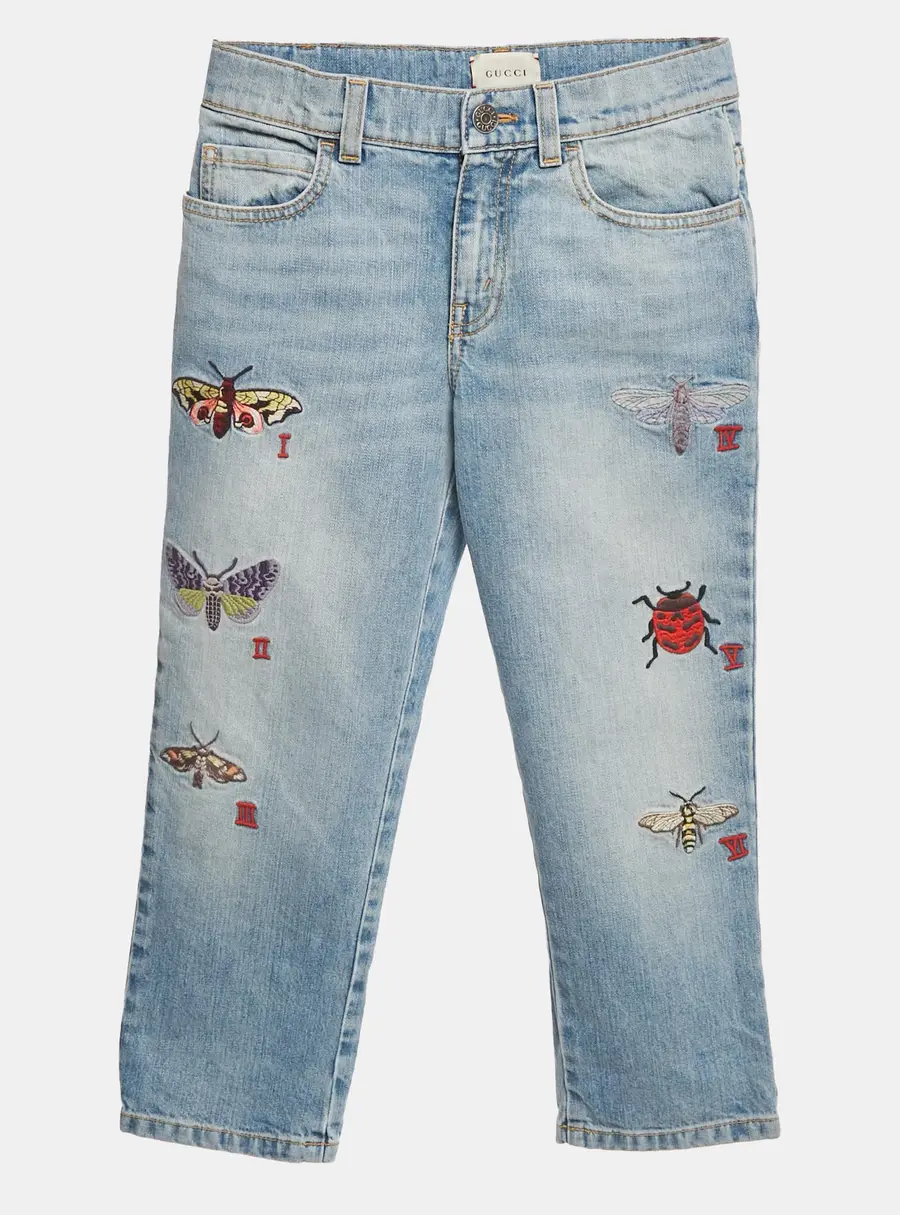 Gucci Blue Butterfly Embroidered Denim Jeans 8Yrs/Waist 23"