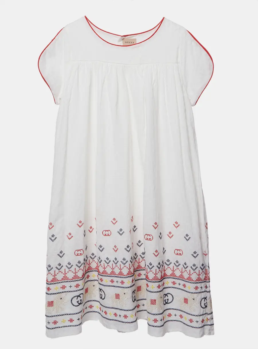 Gucci Girls White Embroidered Cotton Dress 14Yrs