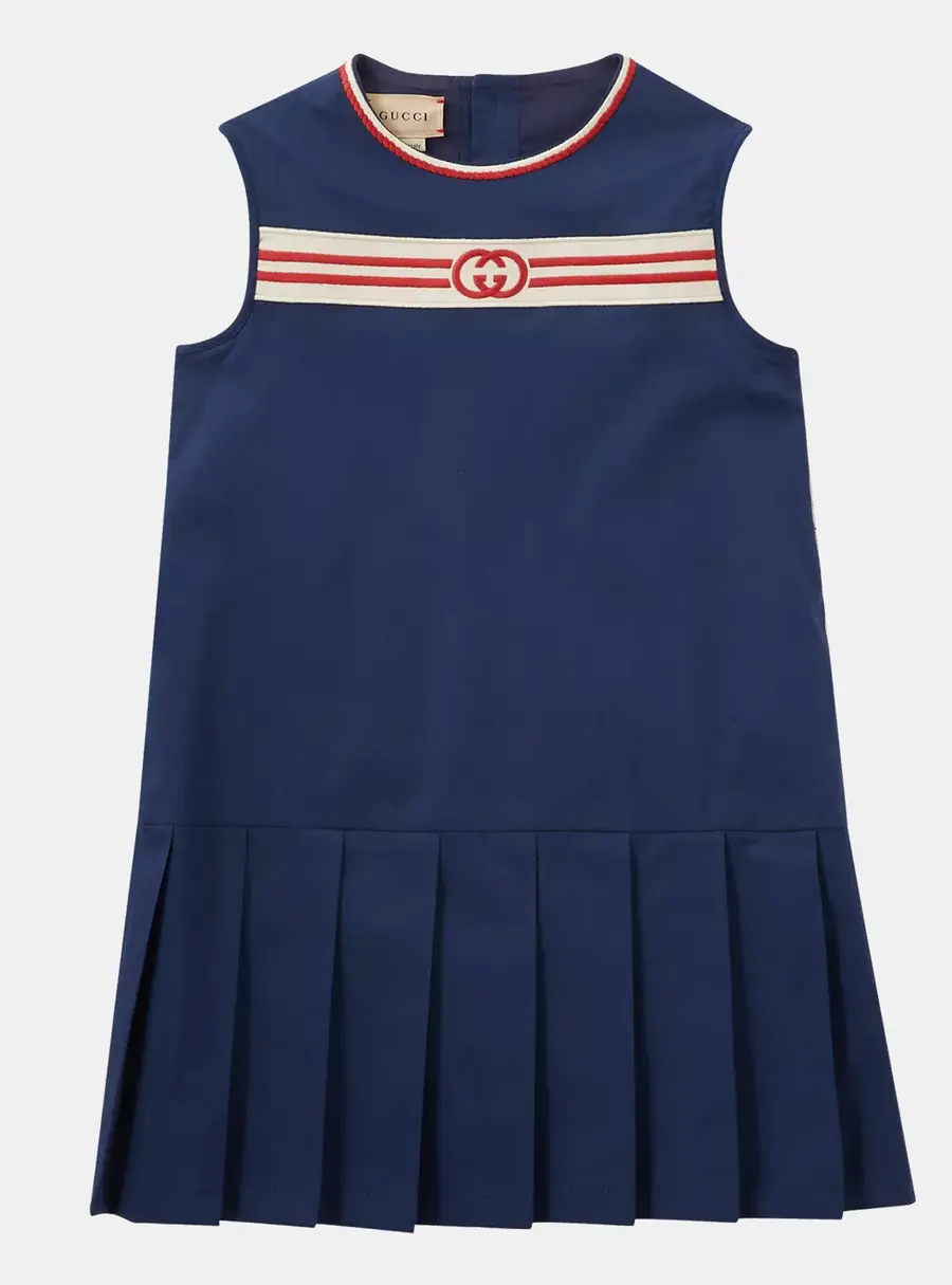 Gucci Kids Blue GG Embroidered Cotton Sleeveless Dress 6Yrs