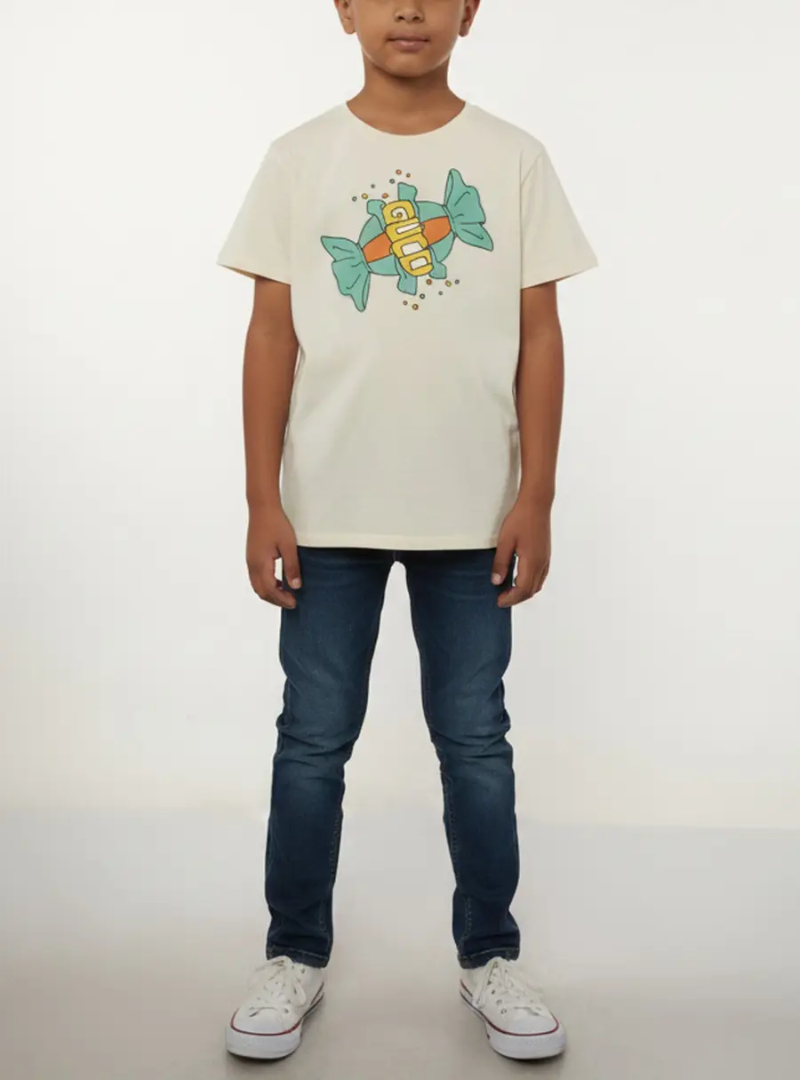Gucci Kids Beige Candy Graphic Jersey T-Shirt 12 Yrs
