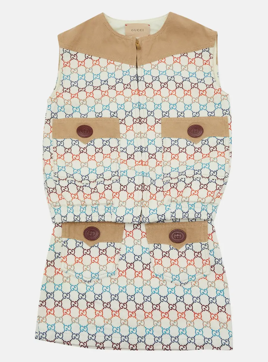 Gucci Multicolour GG  Jacquard Monogram Denim Vest & Skirt Set 6 Yrs