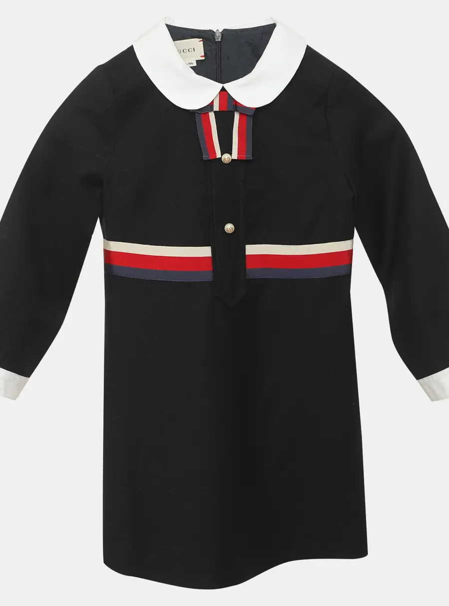Gucci Navy Blue Wool and Cashmere Blend Sylvie Web Shirt Dress 4 Yrs