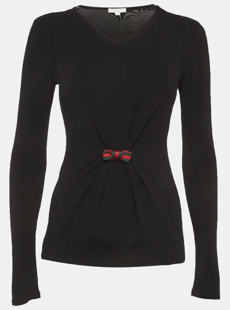Gucci Black Knit Web Bow Trim Top 12 Years
