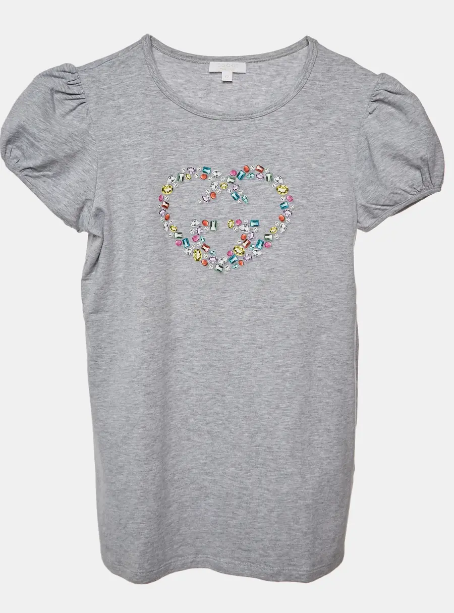 Gucci Kids Grey Printed Jersey Top 12Yrs