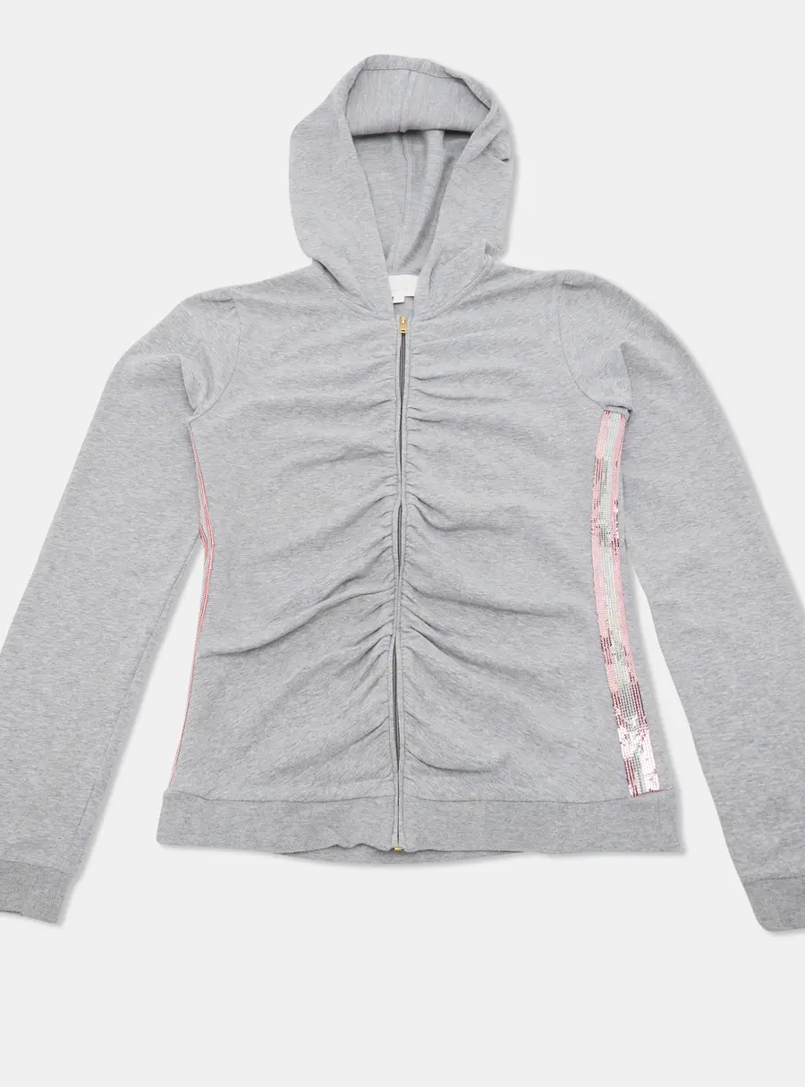Gucci Kids Grey Cotton Knit Ruched Zip Up Hoodie 12Yrs