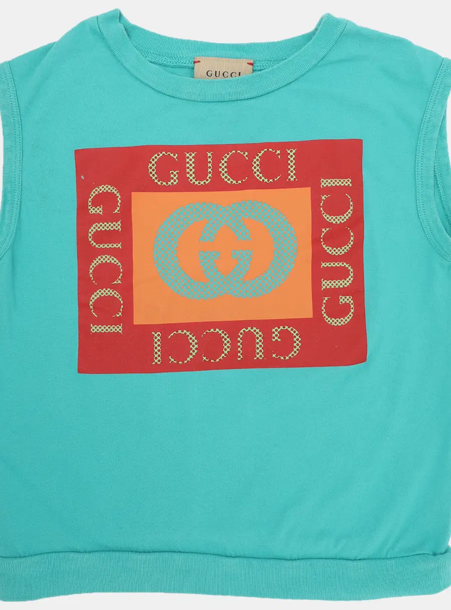 Gucci Turquoise Interlocking G Printed Jersey Sleeveless Top 5 Years