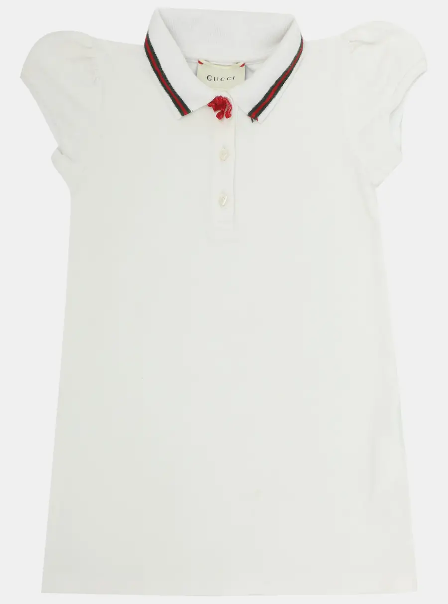 Gucci White Stretch Cotton Web Shirt Dress 24 months
