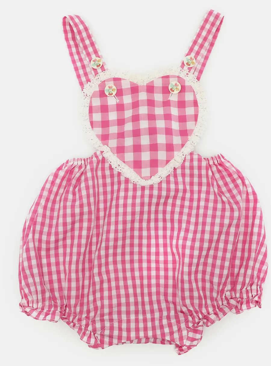 Gucci Pink Gingham Cotton Pinafore Bib Romper 6-9 months