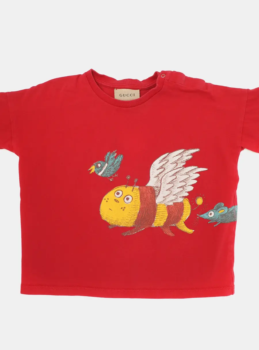 Gucci Red Multicolor Printed Cotton T-Shirt 24 months