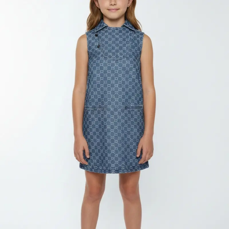 Gucci Blue GG Monogram Jacquard Denim Sleeveless Dress 12Yrs