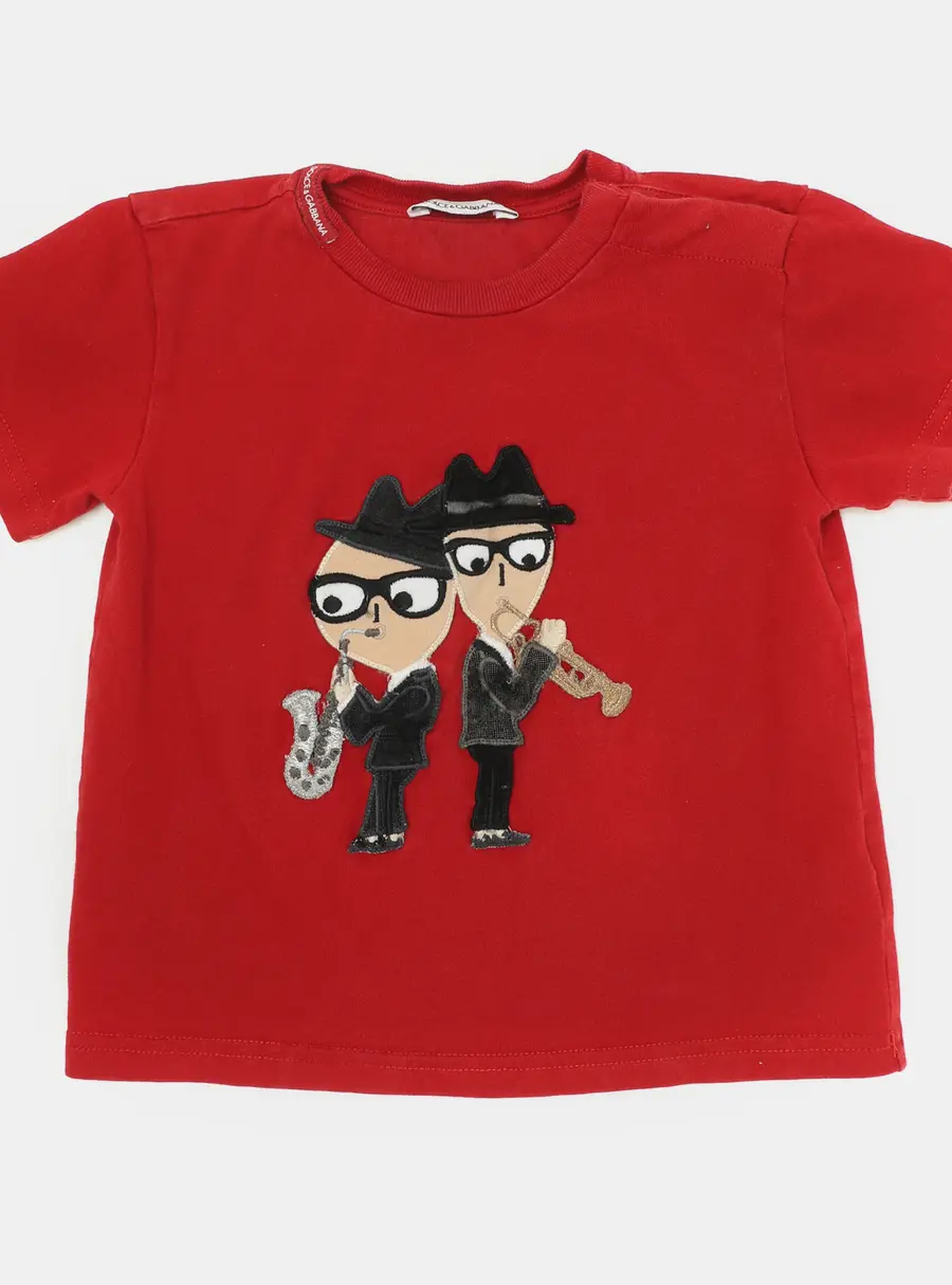 Dolce and Gabbana Red Cotton DG Family Patches T-Shirt 9-12 months