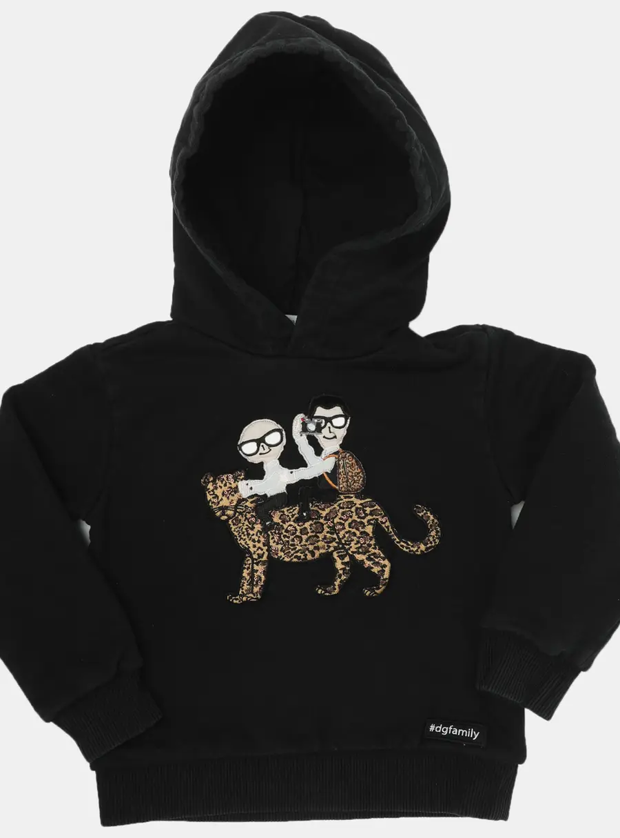 Dolce and Gabbana Black Jersey DG Family Patch Hoodie 3 Years