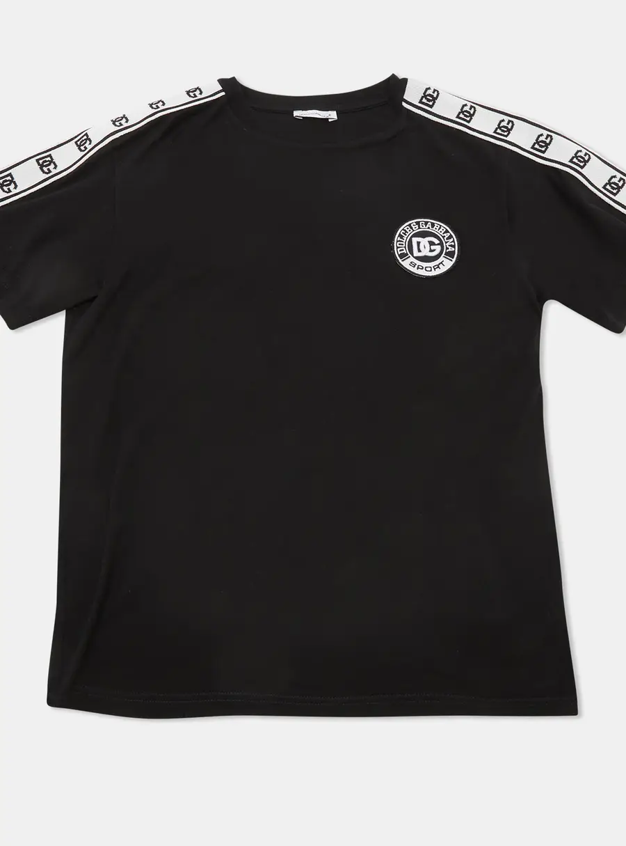 Dolce & Gabbana Kids Black DG Applique Jersey T-Shirt 7/8Yrs