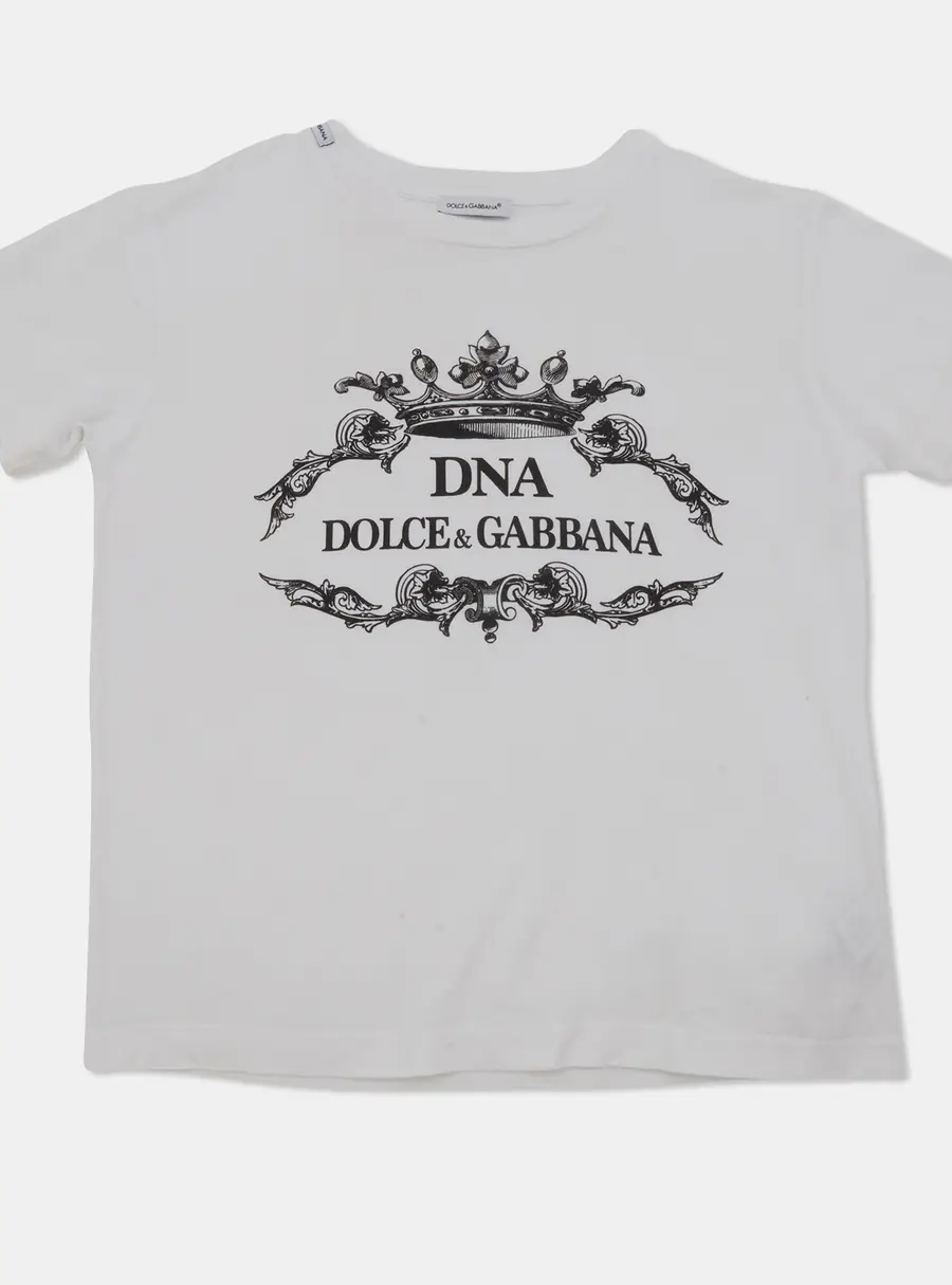 Dolce & Gabbana White "DNA" Logo Print Jersey Crewneck T-Shirt 5 Yrs
