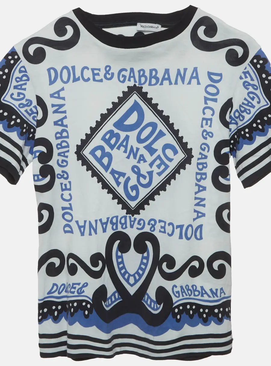 Dolce & Gabbana Kids White/Blue Logo Print Jersey Crewneck T-Shirt 9/10 Yrs
