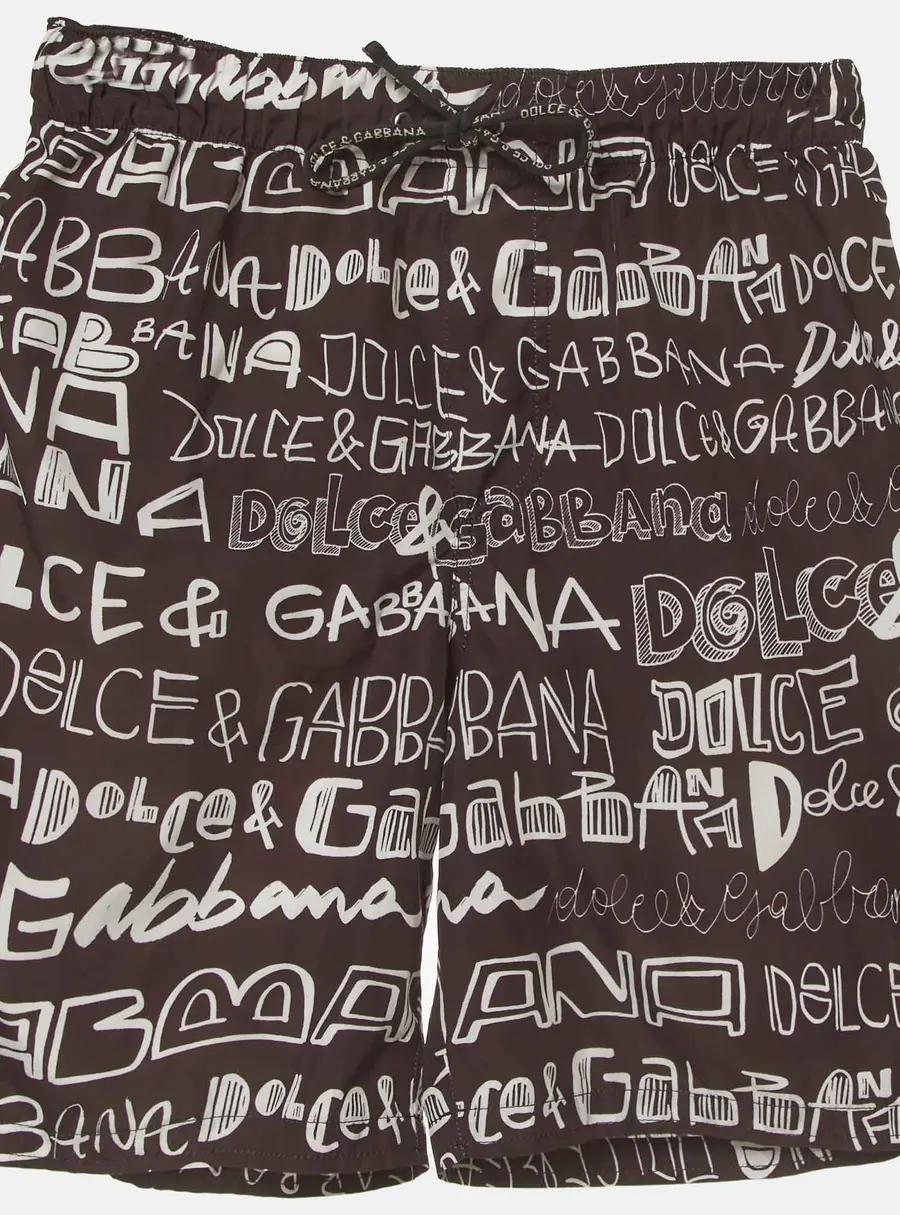 Dolce & Gabbana Kids Black Logo Print Synthetic Swim Shorts 8 Yrs