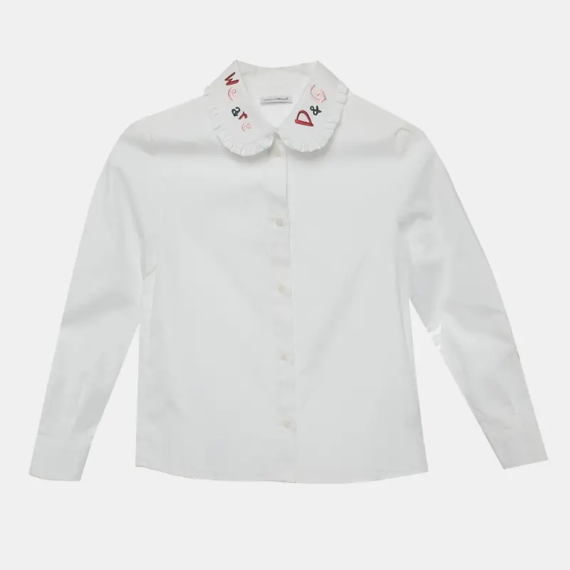 Dolce & Gabbana Kids White Cotton We Are D&G Embroidered Shirt 7/8 Yrs