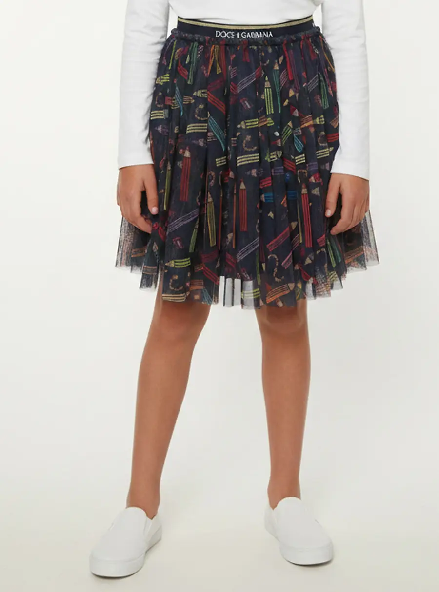 Dolce & Gabbana Kids Navy Blue Pencil Print Tulle Tutu Skirt 5 Yrs