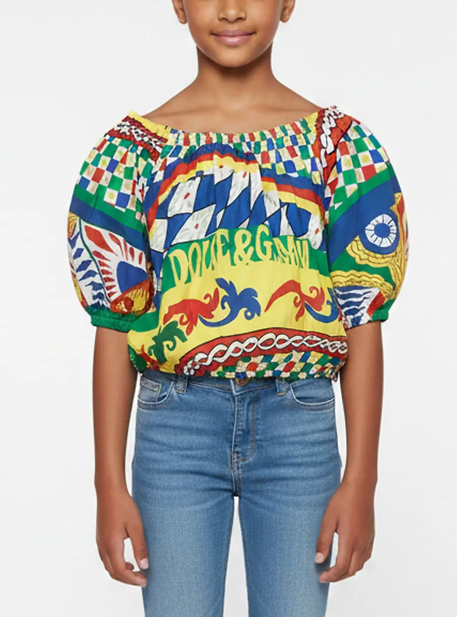 Dolce & Gabbana Multicolor Printed Cotton Puff Sleeve Top 11-12 Years