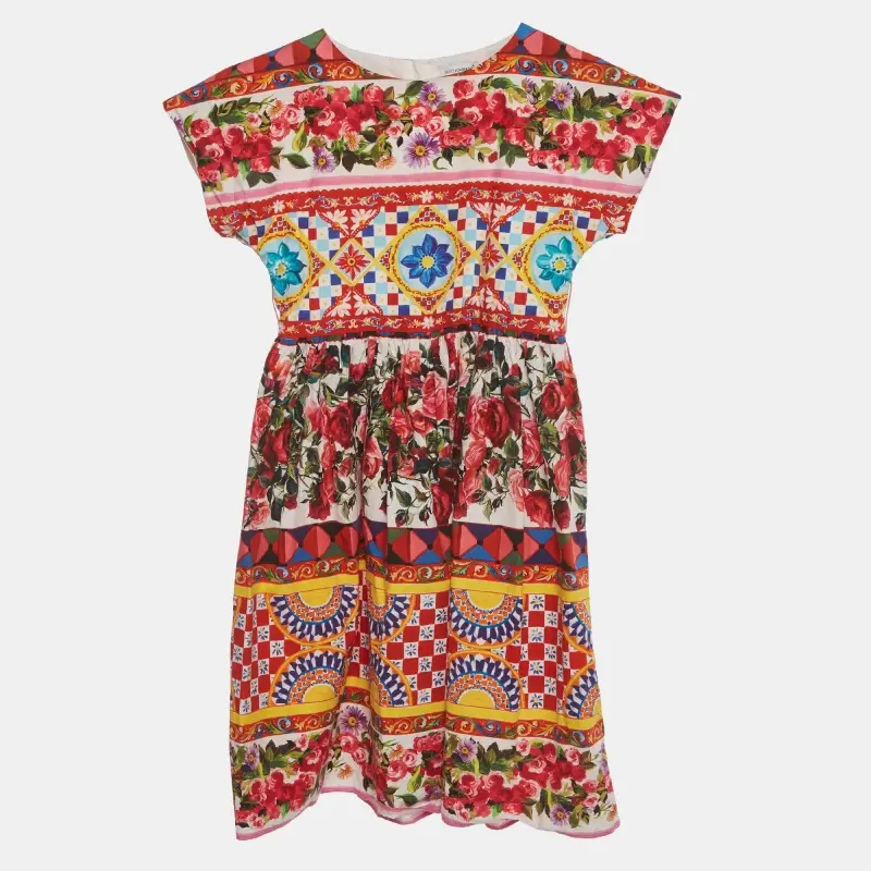 Dolce & Gabbana Kids Multicolor Floral Print Cotton Dress 7/8 Years