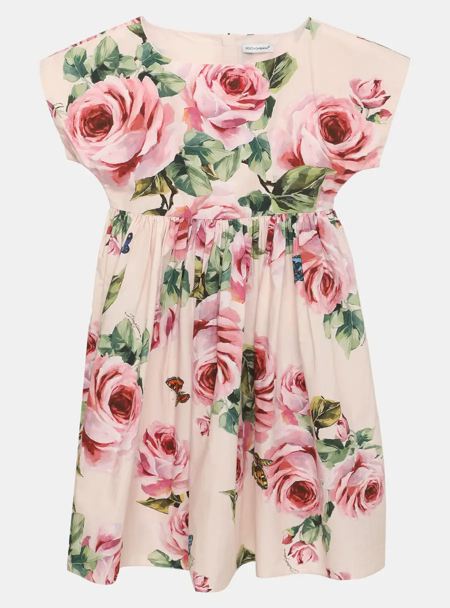 Dolce & Gabbana Pink Multicolor Rose Printed Cotton Dress 5 Yrs