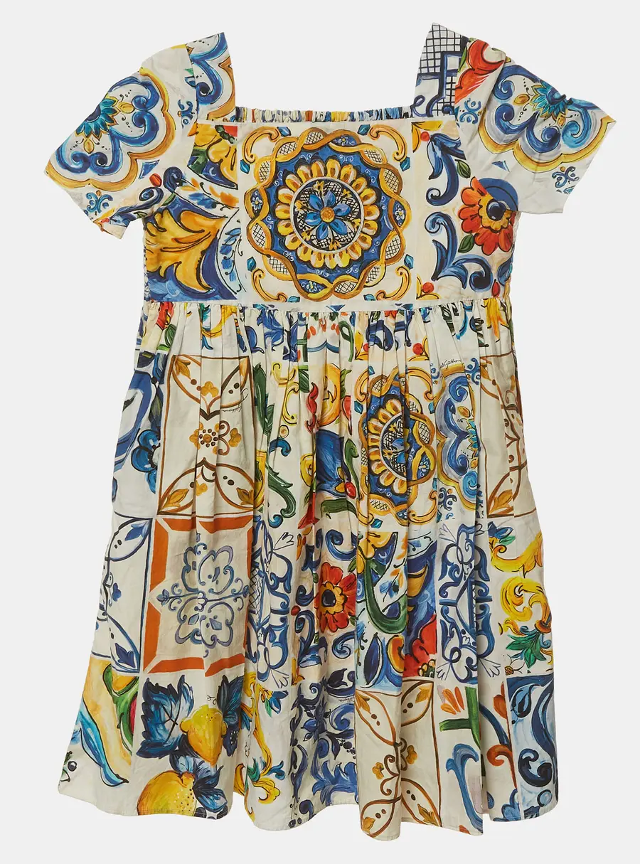 Dolce & Gabbana Kids Multicolor Majolica Print Poplin Dress 4 Yrs