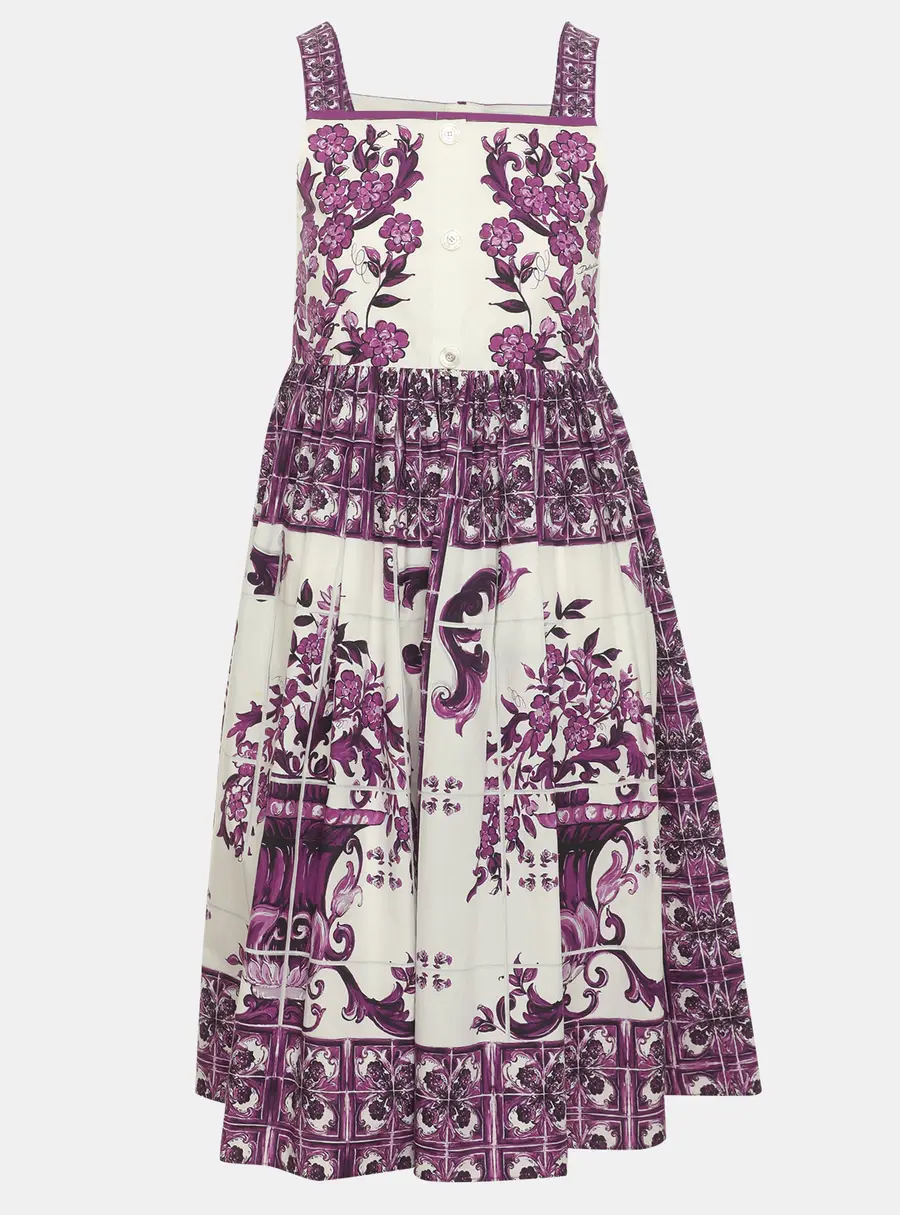 Dolce & Gabbana Purple Majolica-Print Cotton Maxi Dress 12 Years