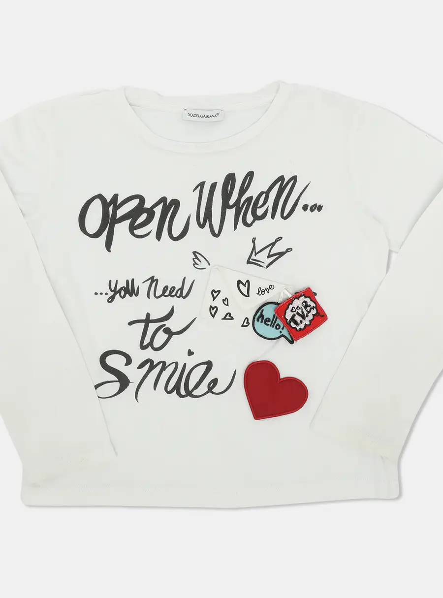 Dolce & Gabbana White Printed Cotton Sweatshirt 5 Years