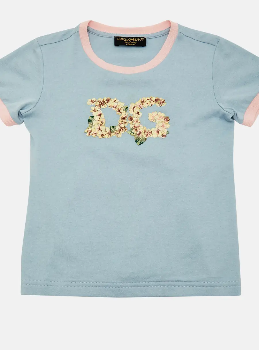 Dolce & Gabbana Kids Blue DG Embroidered Cotton Crewneck T-Shirt 4Yrs