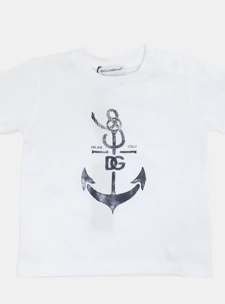 Dolce & Gabbana White Jersey Anchor Print T-Shirt 6-9 Month