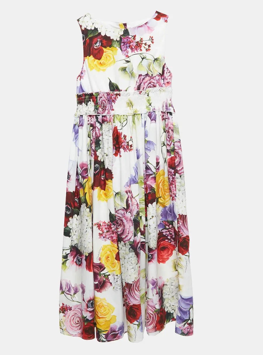 Dolce & Gabbana White Floral Print Poplin Smocking Effect Dress 11-12 Yrs