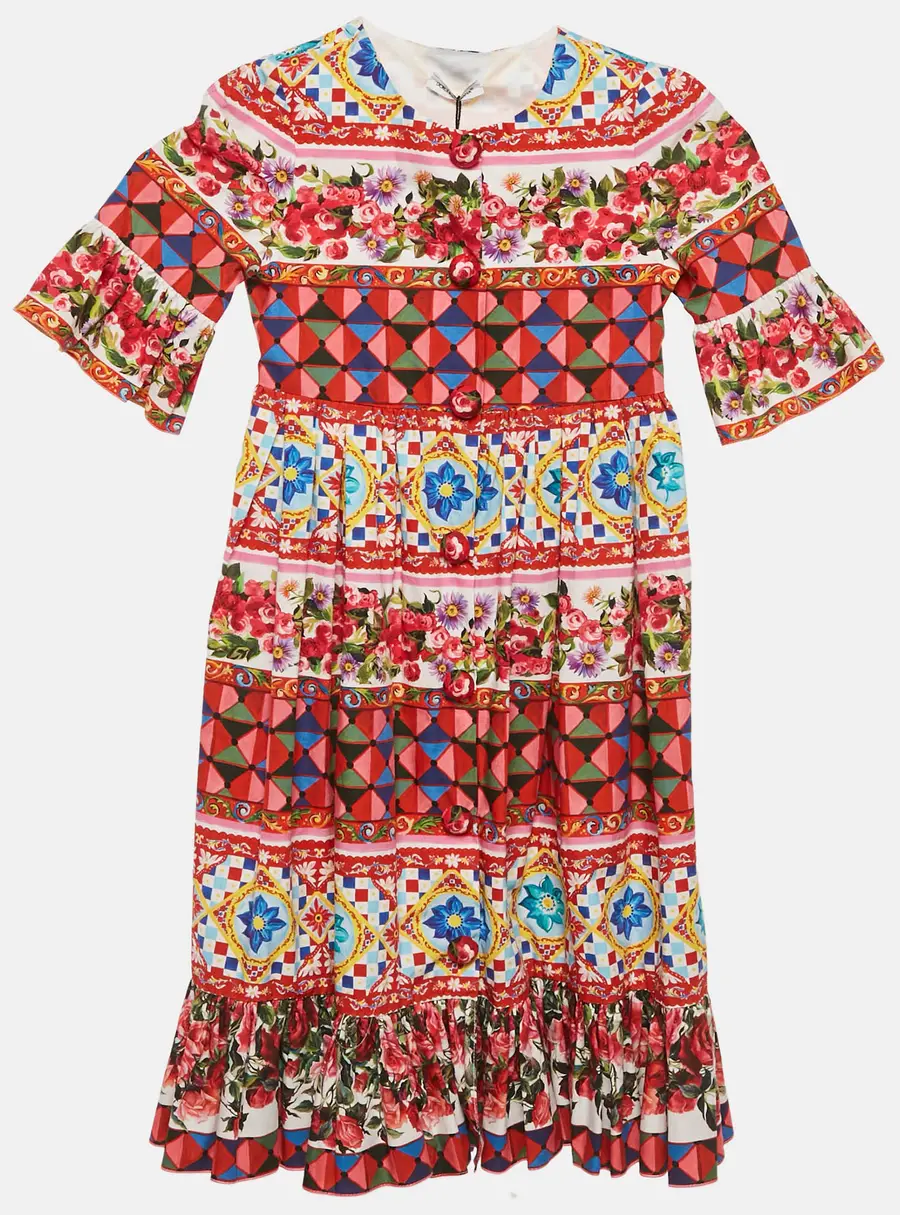 Dolce & Gabbana Multicolor Carretto Con Rose Print Cotton Flouce Dress 4 Yrs