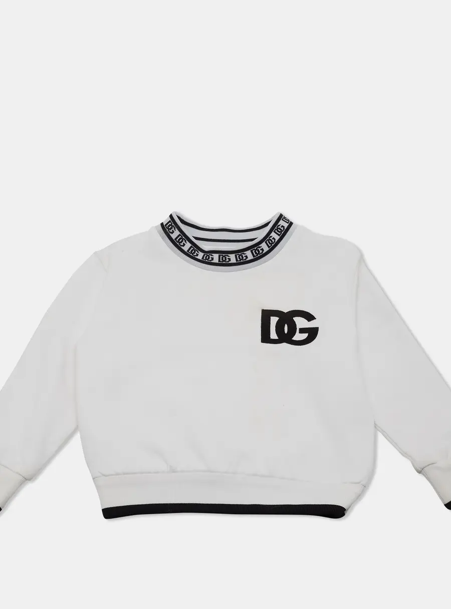 Dolce & Gabbana Kids White Logo Embroidered Cotton Sweatshirt 2 Yrs
