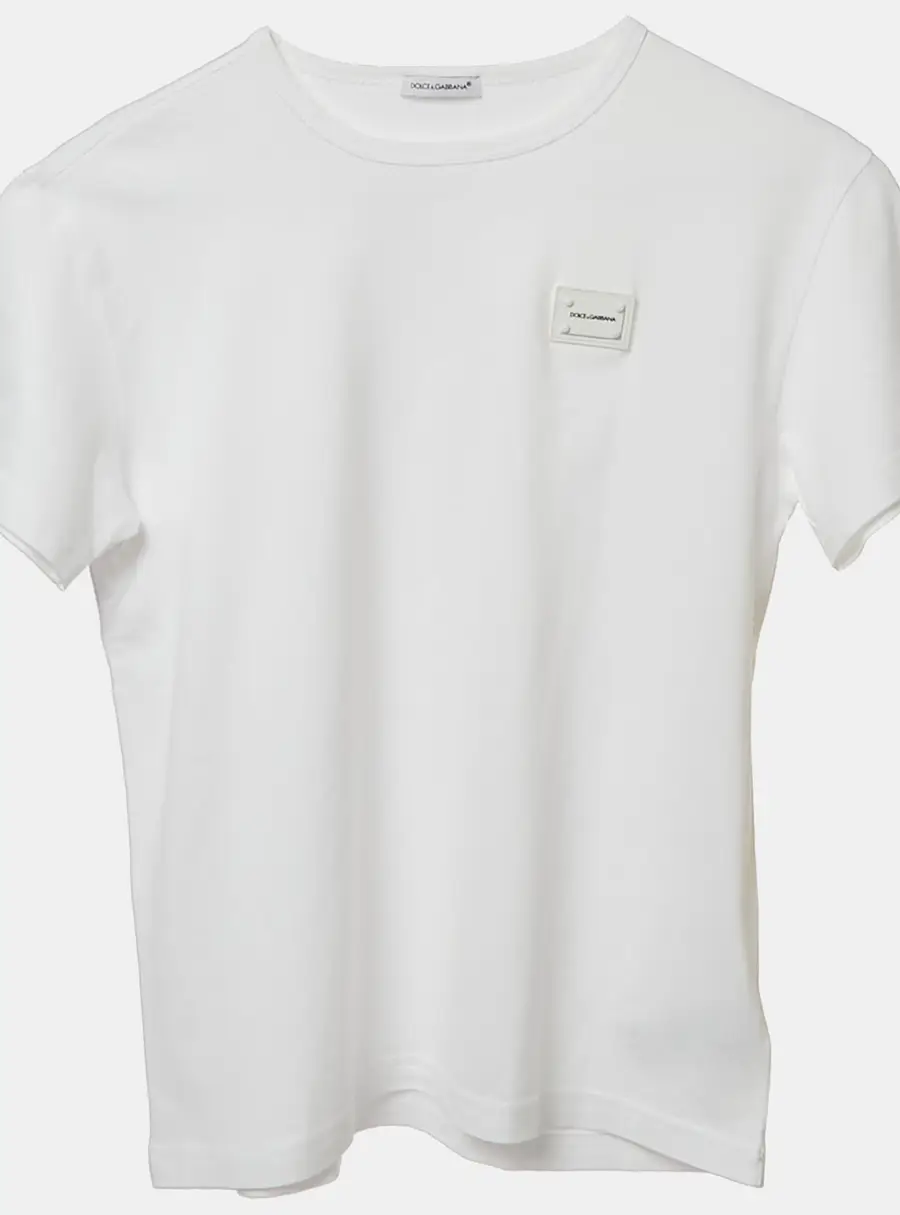 Dolce & Gabbana Kids White Cotton Logo Plaque Detail T-Shirt 9-10 Yrs