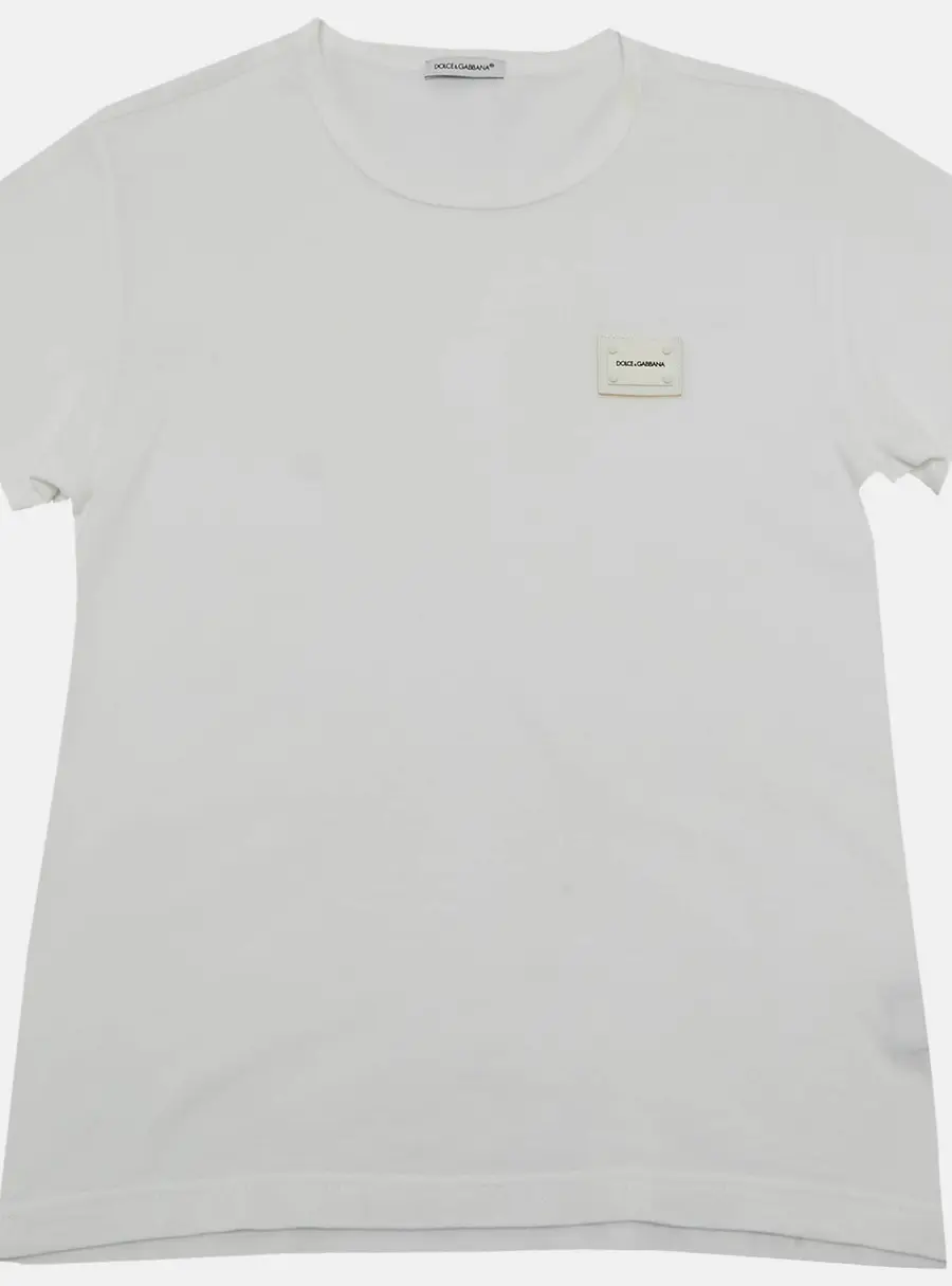 Dolce & Gabbana Kids White Logo Plaque Applique Jersey T-Shirt 7/8 Yrs