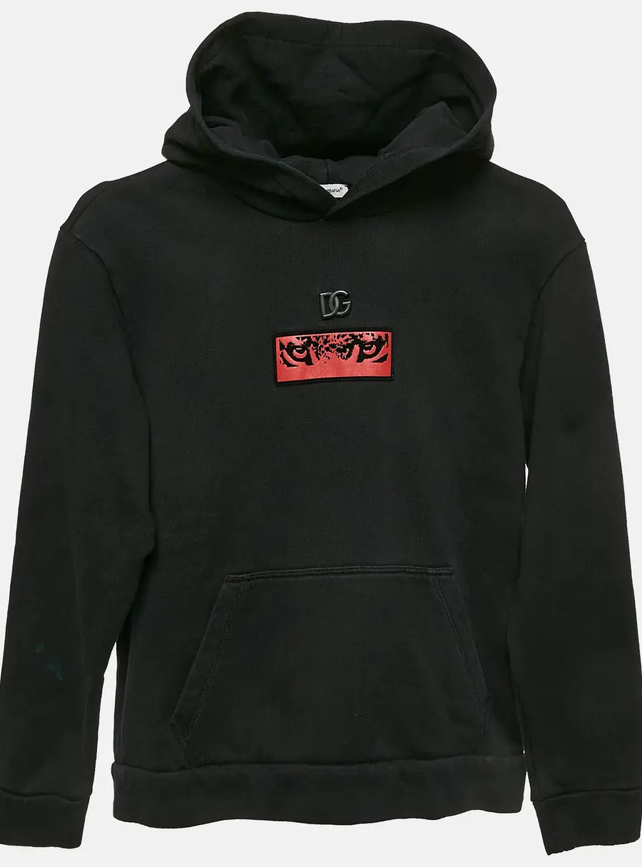 Dolce & Gabbana Kids Black Cotton Applique Detail Hooded Sweatshirt 9/10 Yrs