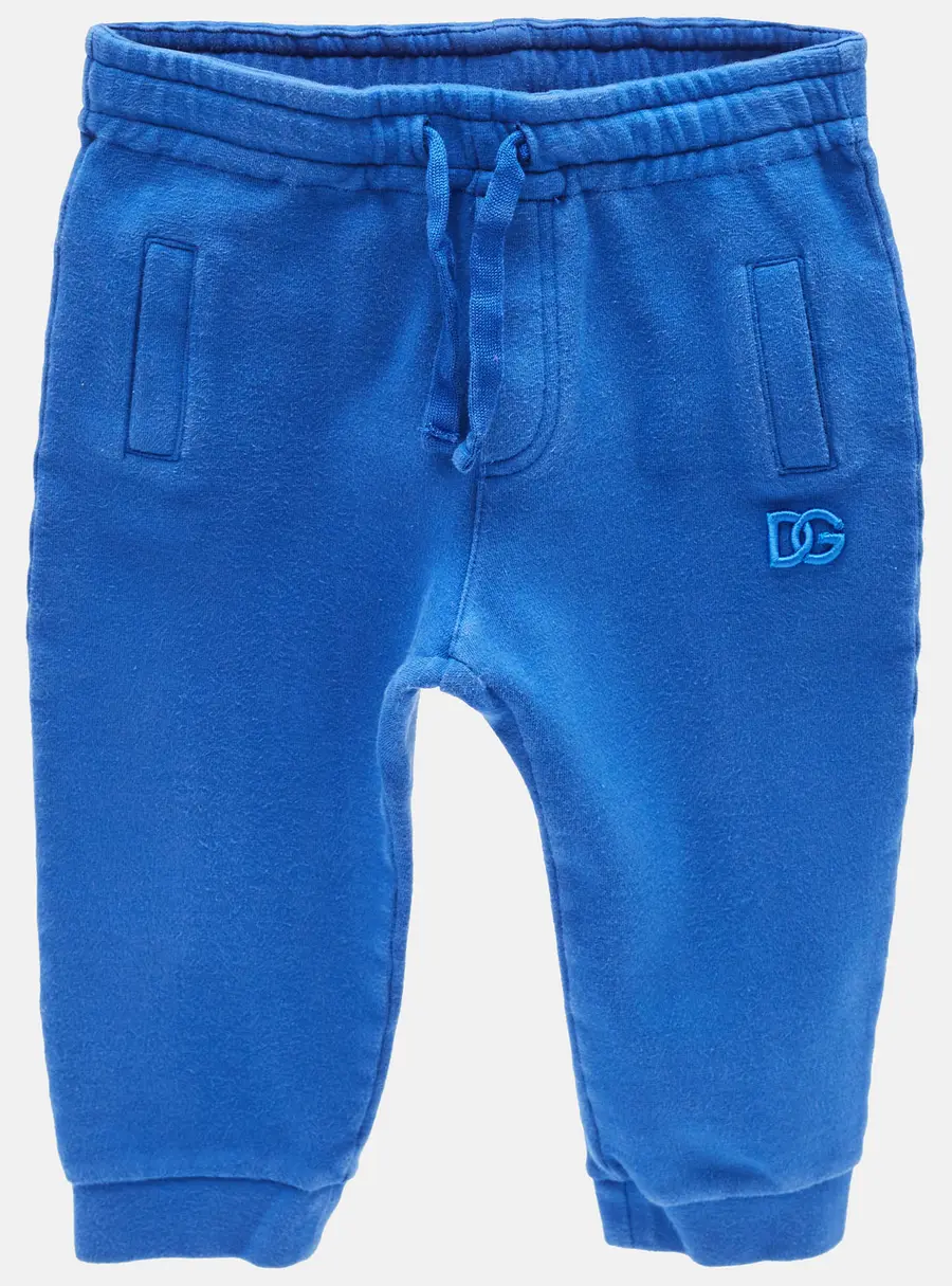 Dolce & Gabbana Kids Blue Logo Embroidery Cotton Knit Joggers 12-18 M