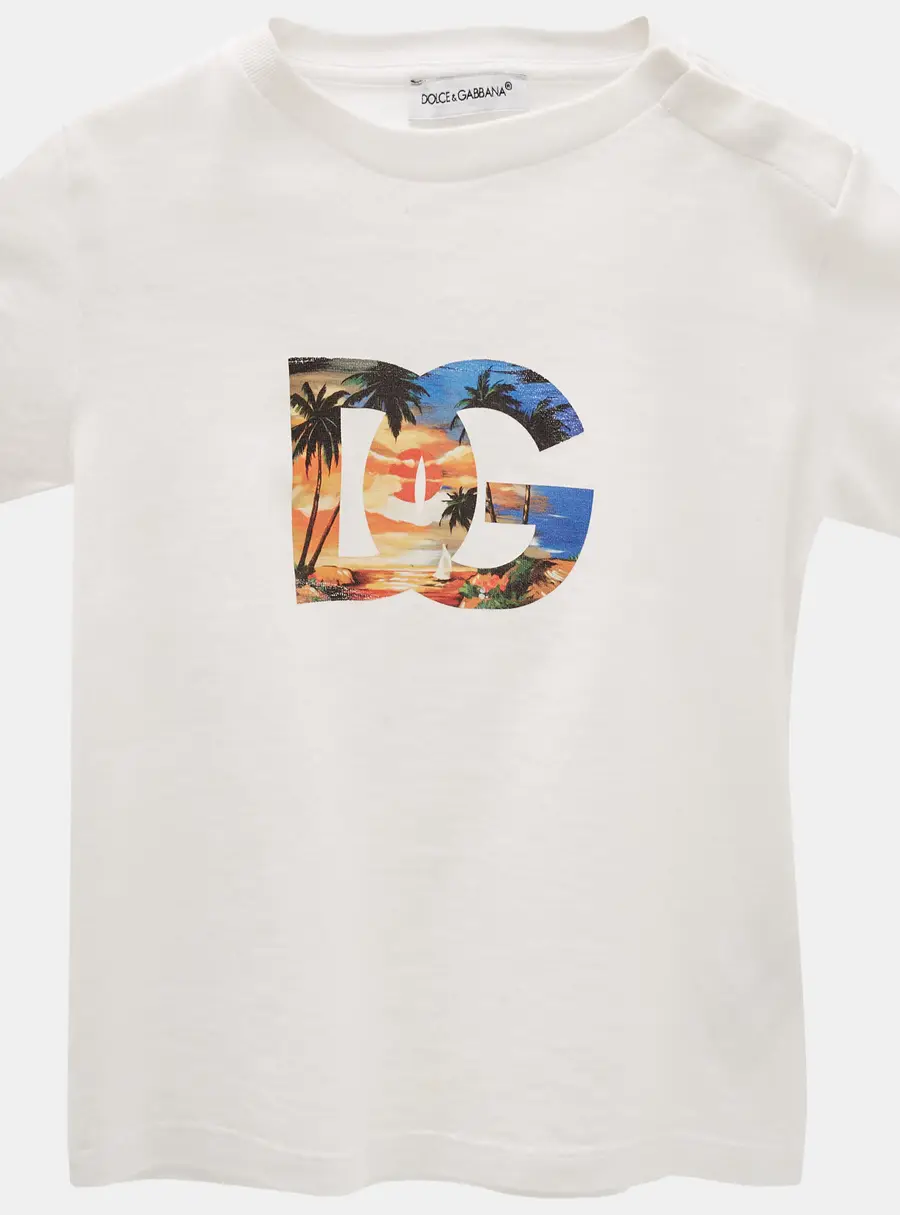 Dolce & Gabbana White Logo Print Cotton T-Shirt 12-18 M