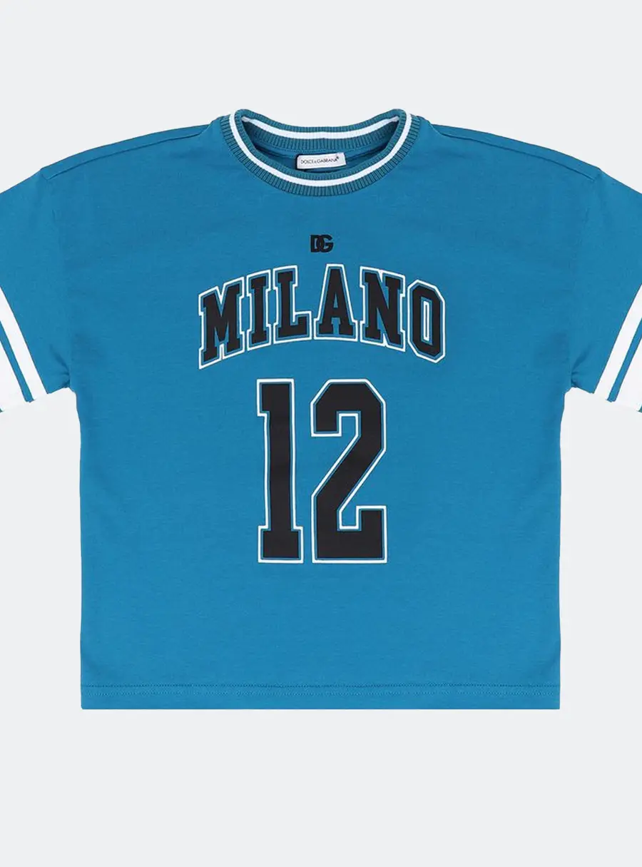Dolce & Gabbana Kids Blue Printed Cotton T-Shirt 12-18 M