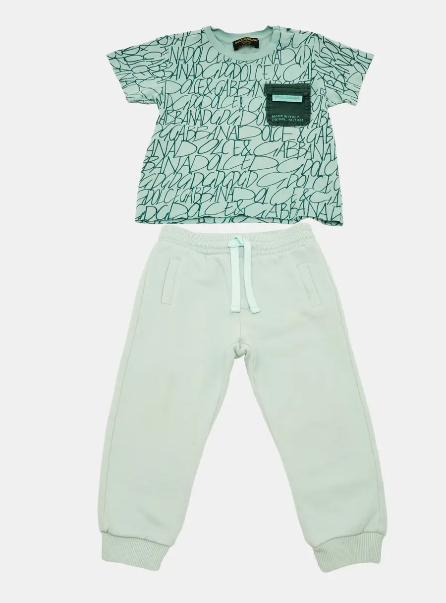 Dolce & Gabbana Green DG Print Jersey T-Shirt and Sweatpants Set 18-24M