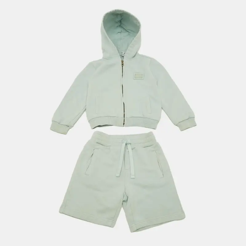 Dolce & Gabbana Light Green Jersey Logo Plaque Hoodie and Shorts Set 18-24 M