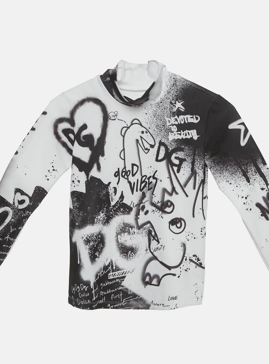 Dolce & Gabbana Kids White Printed Jersey High Neck T-shirt 6 Yrs