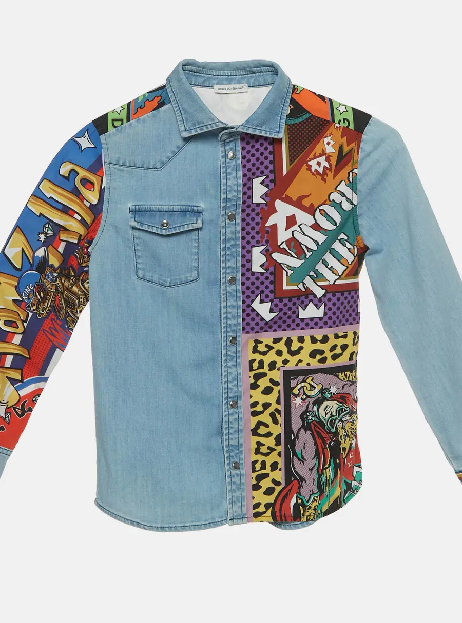 Dolce & Gabbana Kids Blue DG Super King Print Denim Shirt 7/8 Yrs