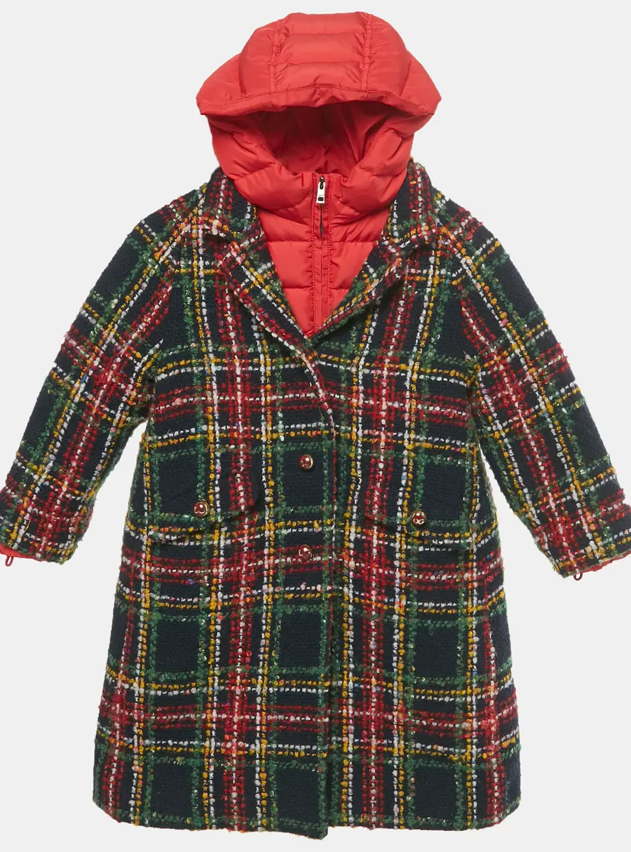 Dolce & Gabbana Blue/Red Plaid Wool and Synthetic Detachable Down Coat 5 Yrs