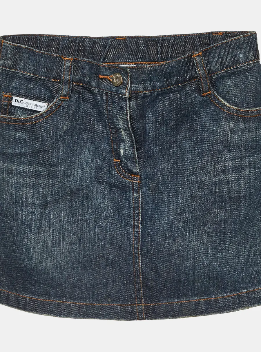 D&G Junior Blue Floral Logo Embroidered Denim Skirt 6 Yrs