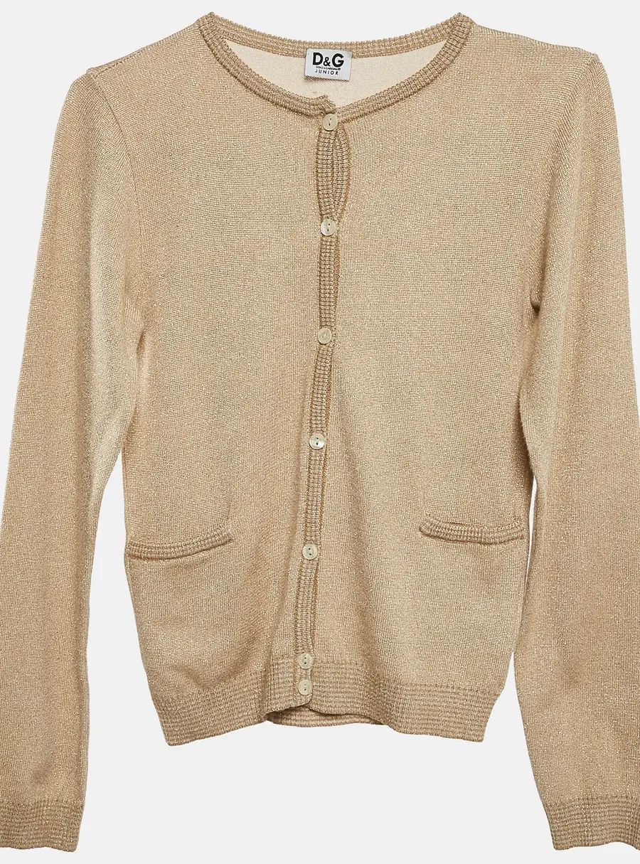 D&G Junior Gold Lurex Knit Button Front Cardigan S