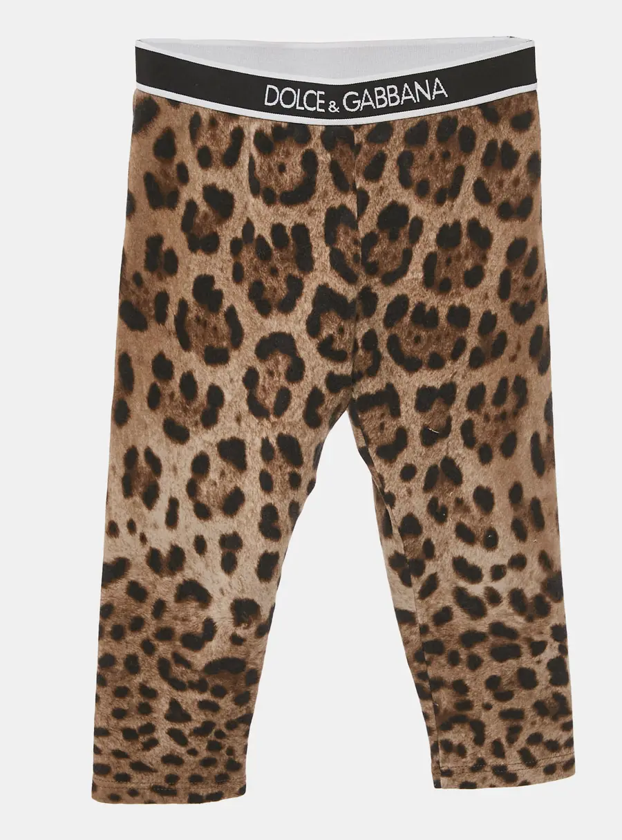 Dolce & Gabbana Brown Leopard Print Cotton Knit Leggings 18-24 M