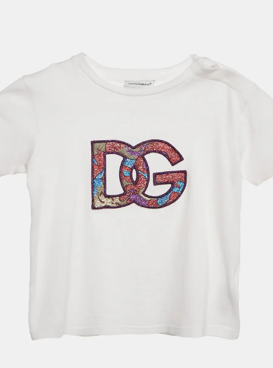 Dolce & Gabbana Kids White Logo Applique Detail Crew Neck T-Shirt 24-30 M
